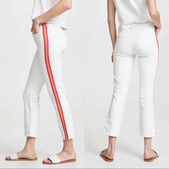 MOTHER Denim - NWT MOTHER White + Red Mid-Rise Dazzler Crop Jeans